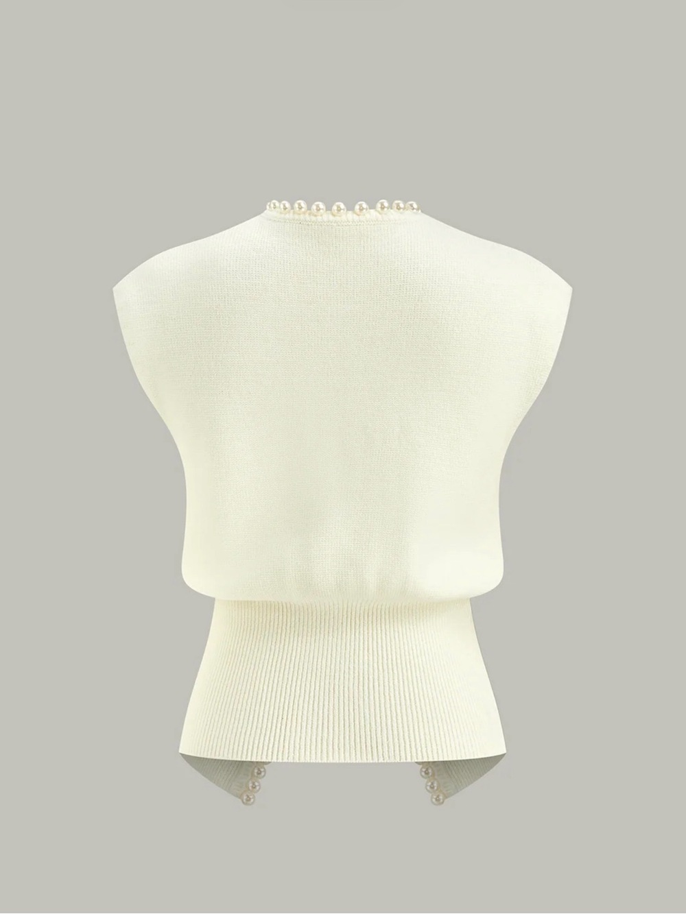 Commense Pearl- Decor Cap Sleeve Cardigan - White - Large - Picture 2 of 6